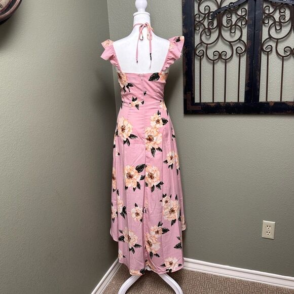 J.0.A. Pink floral high low overlapping maxi dress - Picture 3 of 5